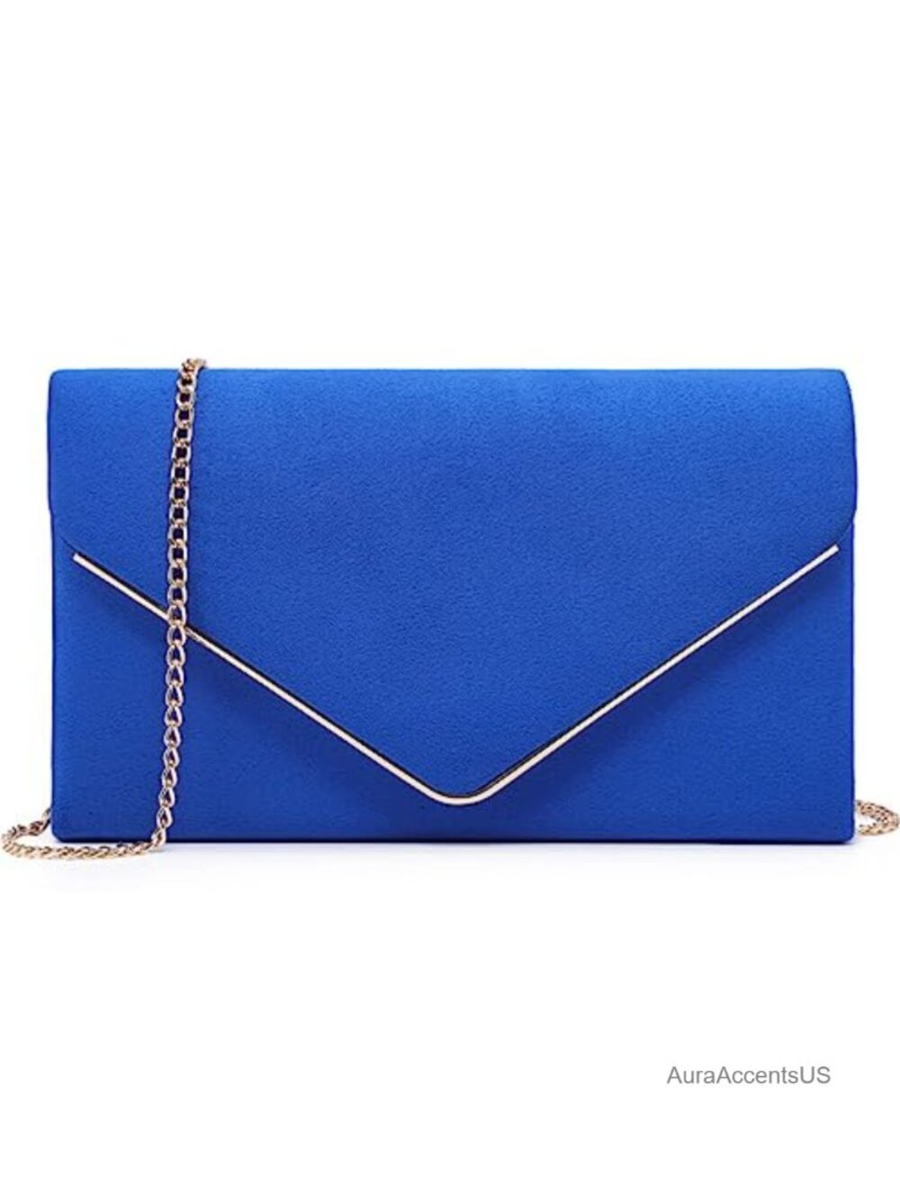 Faux Suede Evening Clutch with Gold Chain Strap for Party